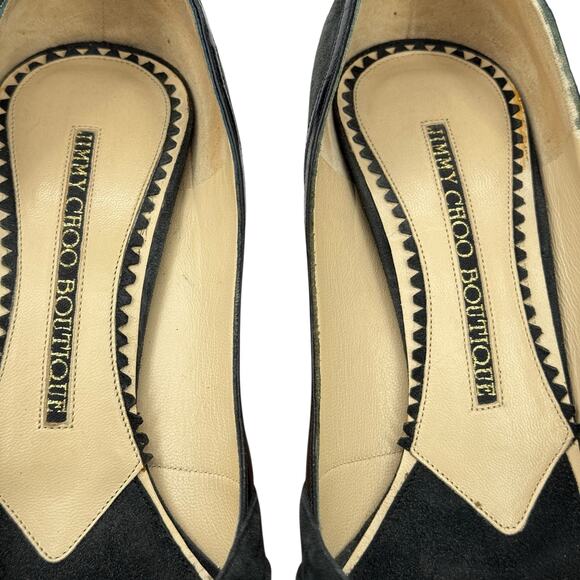 Jimmy Choo Black Pump Hammered Gold Ring SZ 39 Women's Suede Simone Heel Italy - Picture 8 of 10